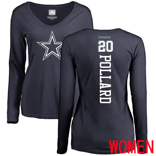 Women Dallas Cowboys Navy Blue Tony Pollard Backer Slim Fit #20 Long Sleeve Nike NFL T Shirt